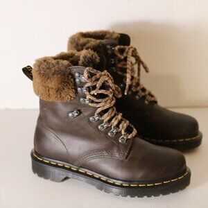 Dr. Martens 1460 Serena Faux Fur Collar Boots 6 Brown Leather Combat Lace Up